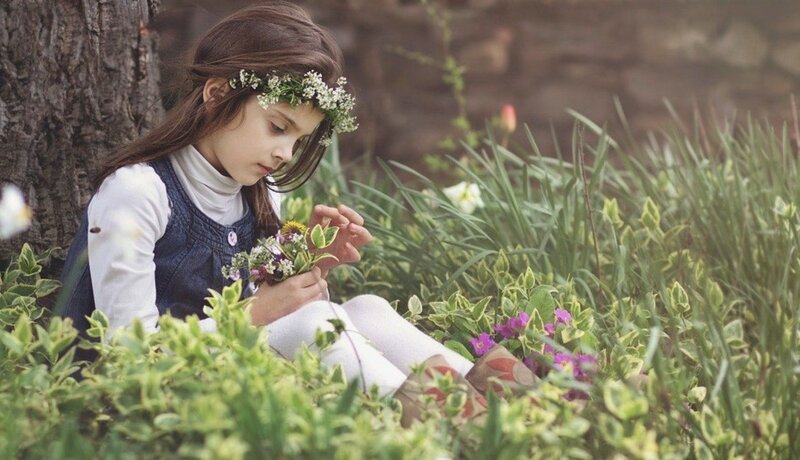 Girl with Flower Crown — Green, Serene, Spring, Photograph