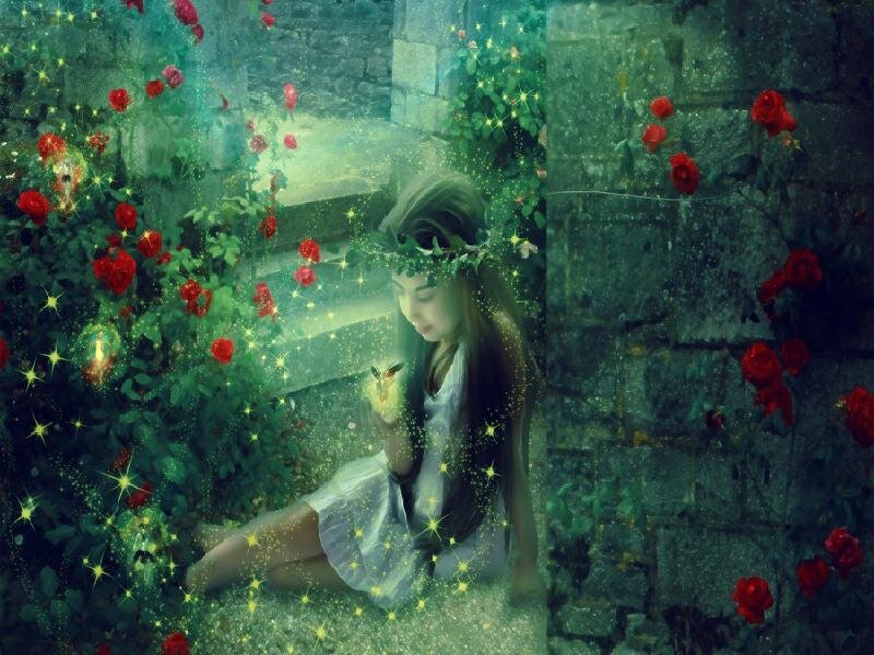 Girl with Flower Crown — Green