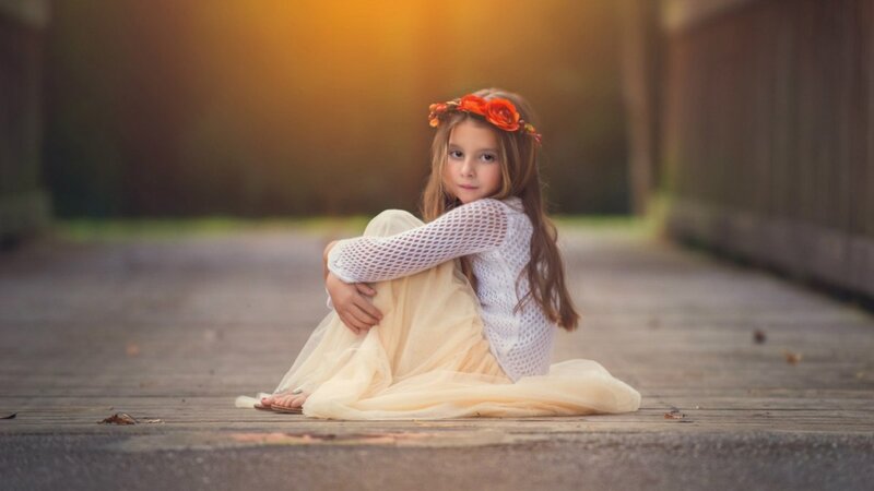 Girl with Flower Crown — Orange, Serene, Sunset