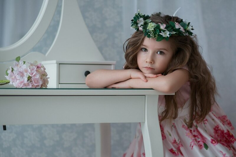 Girl with Flower Crown — Pink, Calm, Photograph