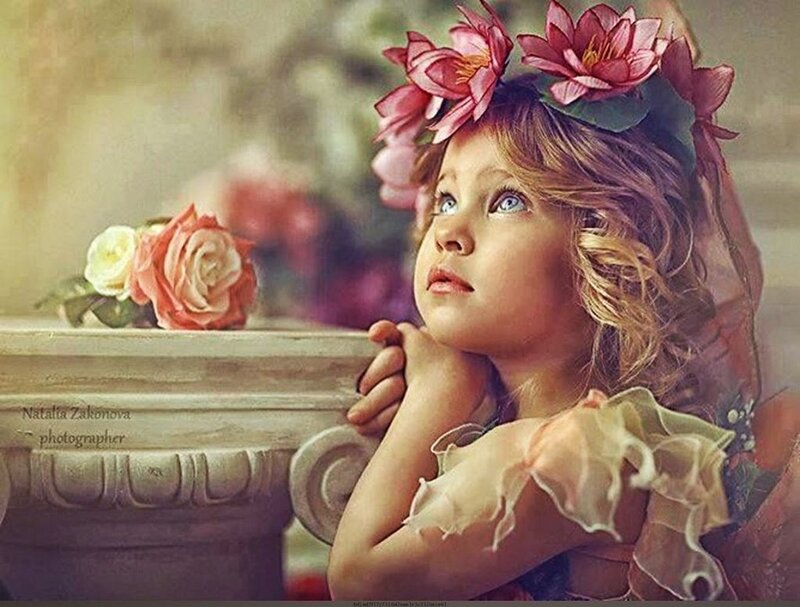 Girl with Flower Crown — Pink, Dreamy, Digital Art
