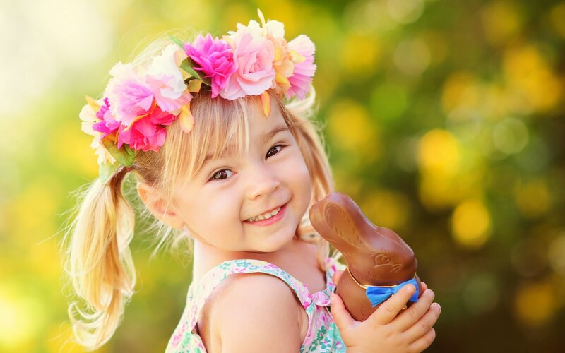 Girl with Flower Crown — Pink, Happy