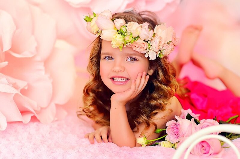 Girl with Flower Crown — Pink, Playful, Photograph
