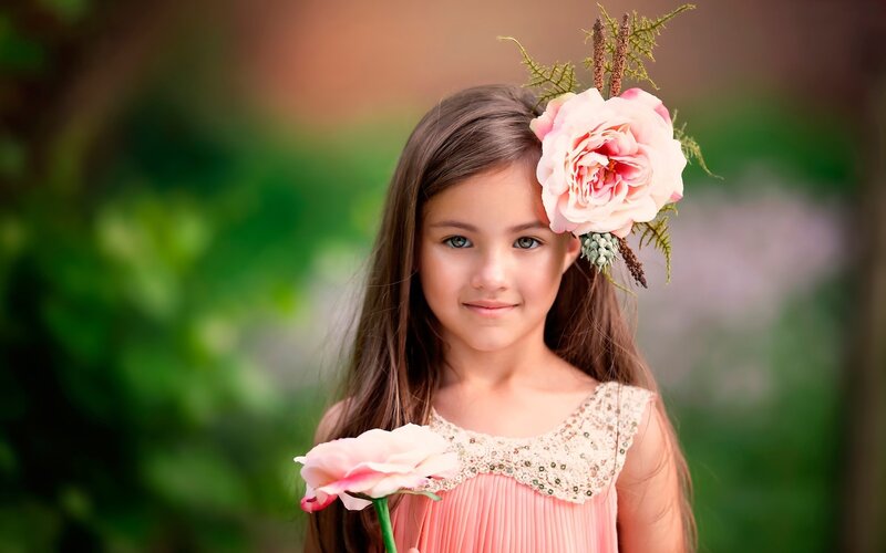 Girl with Flower Crown — Pink, Serene, Afternoon, Photograph, Flower Crown, Rose, Dress