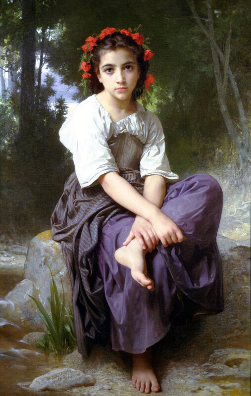 Girl with Flower Crown — Purple, Serene, Afternoon, Painting