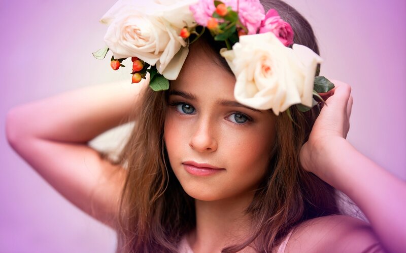 Girl with Flower Crown — Purple, Serene, Photograph, Flowers, Hair