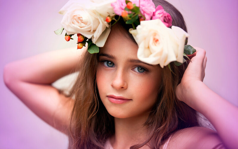Girl with Flower Crown — Purple, Serene, Photograph