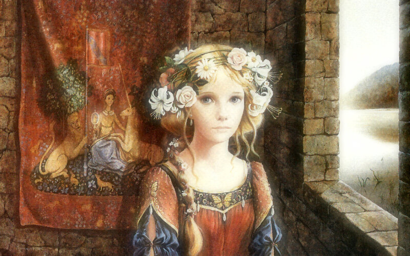 Girl with Flower Crown — Red, Serene