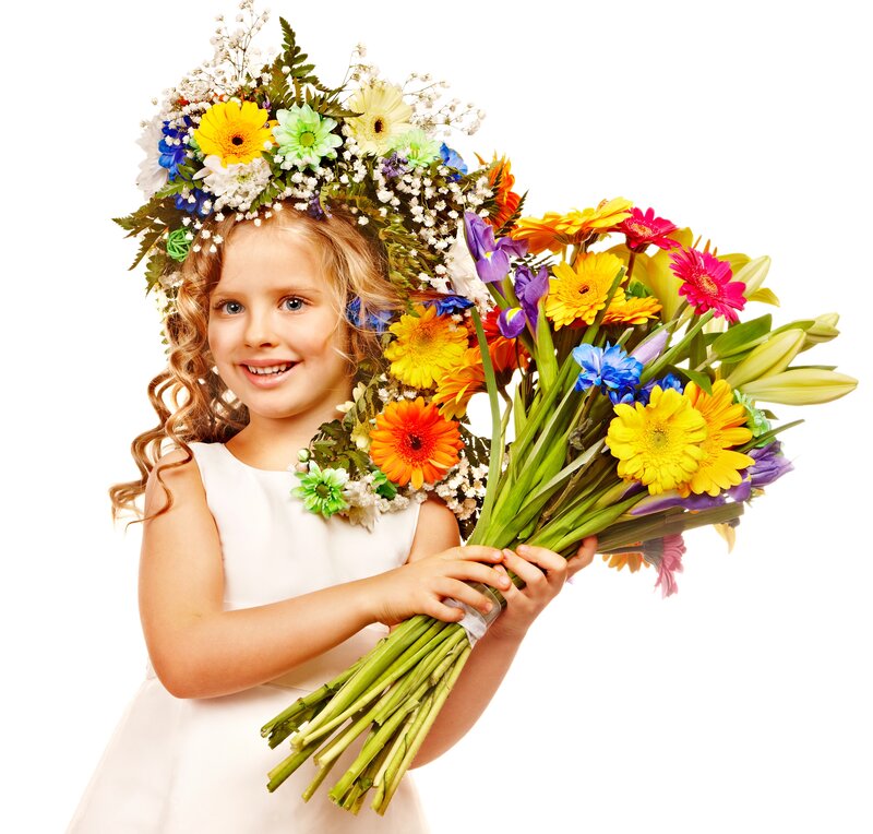 Girl with Flower Crown — White, Joyful