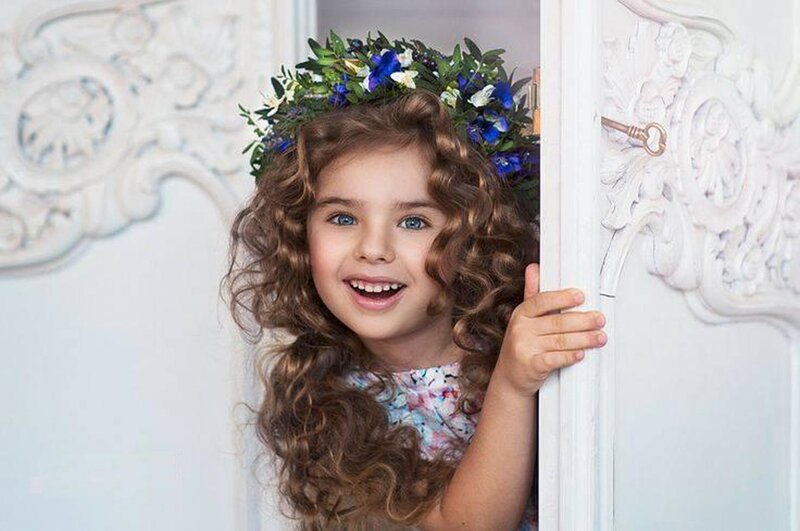 Girl with Flower Crown — White, Playful