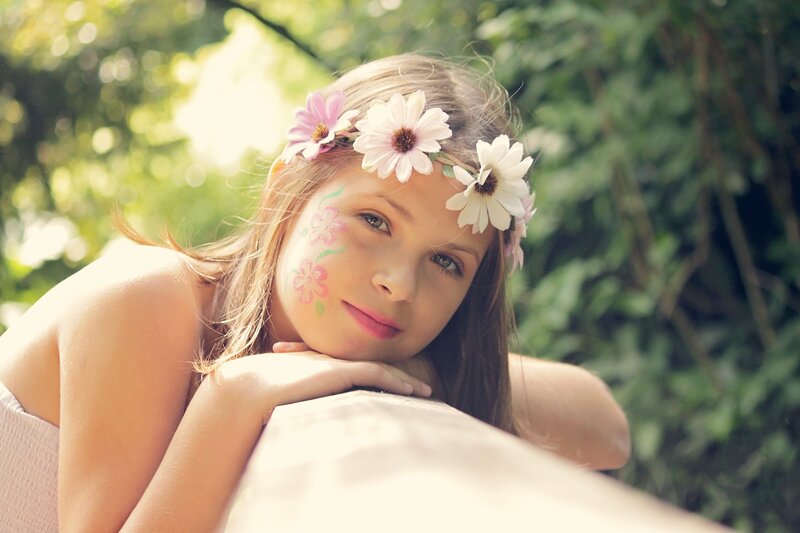 Girl with Flower Crown — White, Serene, Afternoon, Photograph, Flowers