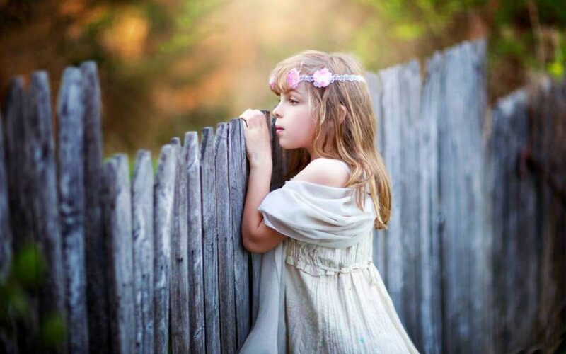 Girl with Flower Crown — White, Serene, Afternoon, Photograph, Wooden Fence, Flower Crown