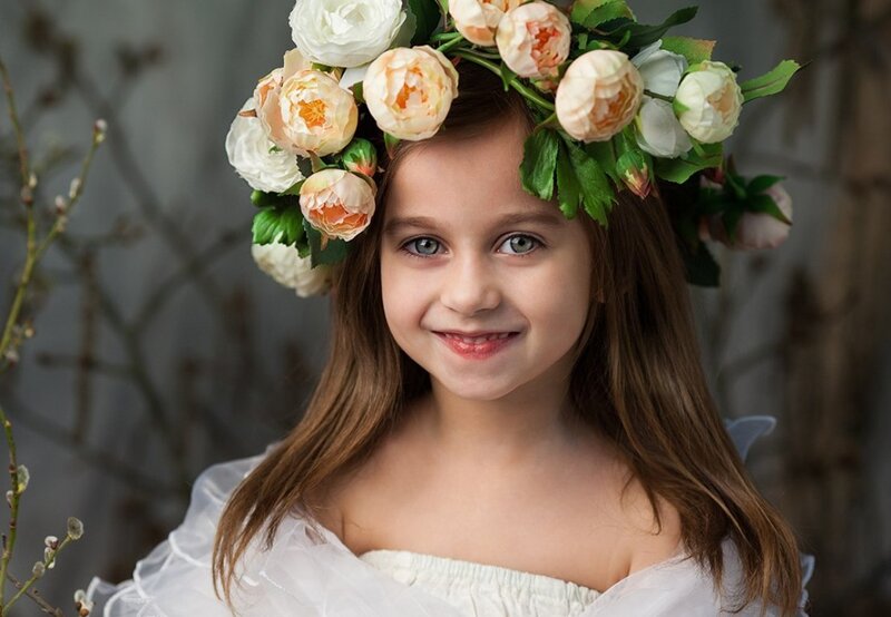 Girl with Flower Crown — White, Serene, Spring