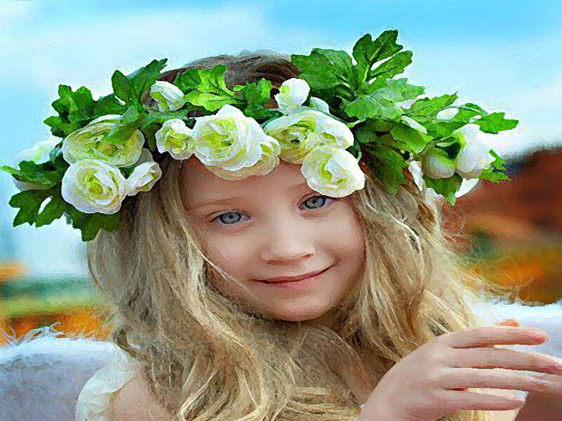 Girl with Flower Crown — White, Serene, Summer
