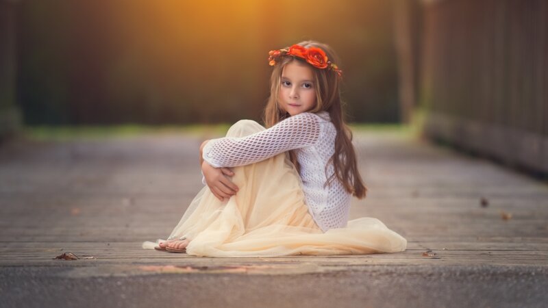 Girl with Flower Crown — White, Serene, Sunset