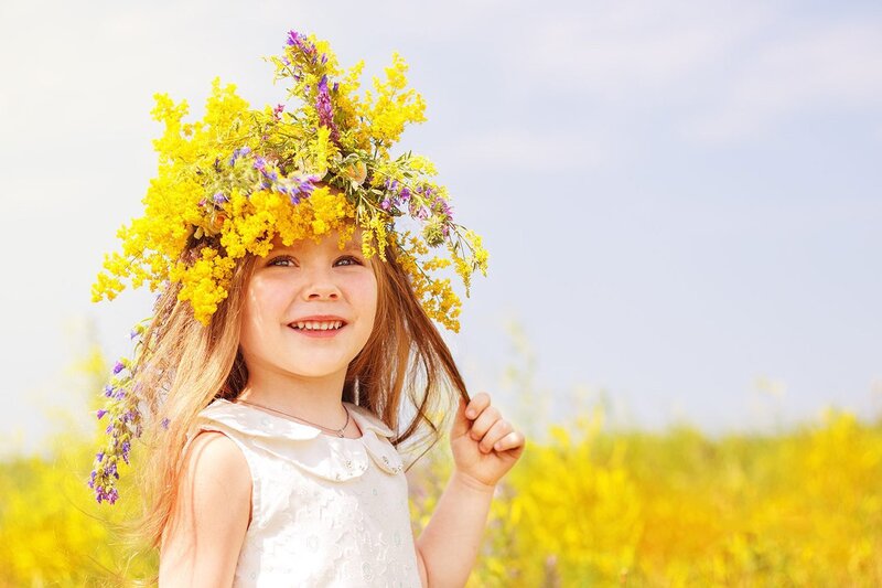 Girl with Flower Crown — Yellow, Serene, Afternoon
