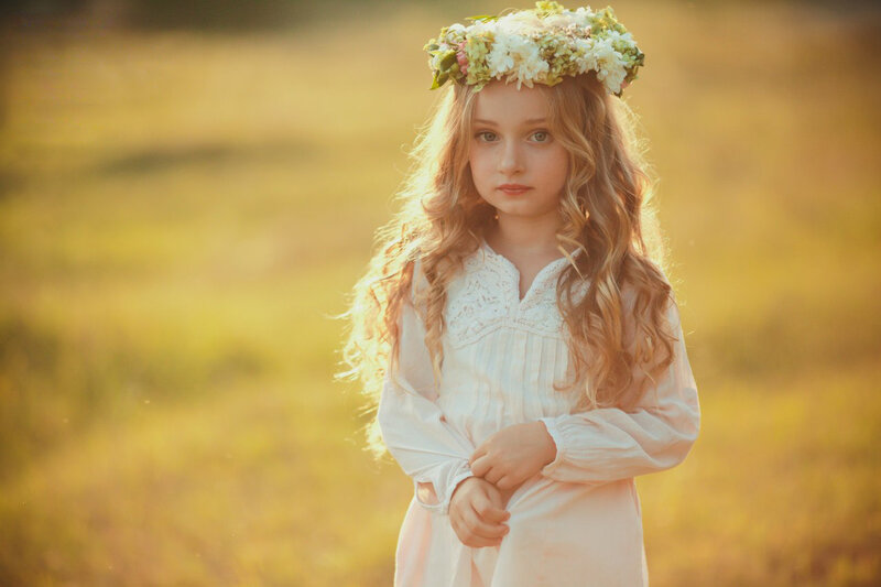Girl with Flower Crown — Yellow, Serene, Sunset, Photograph