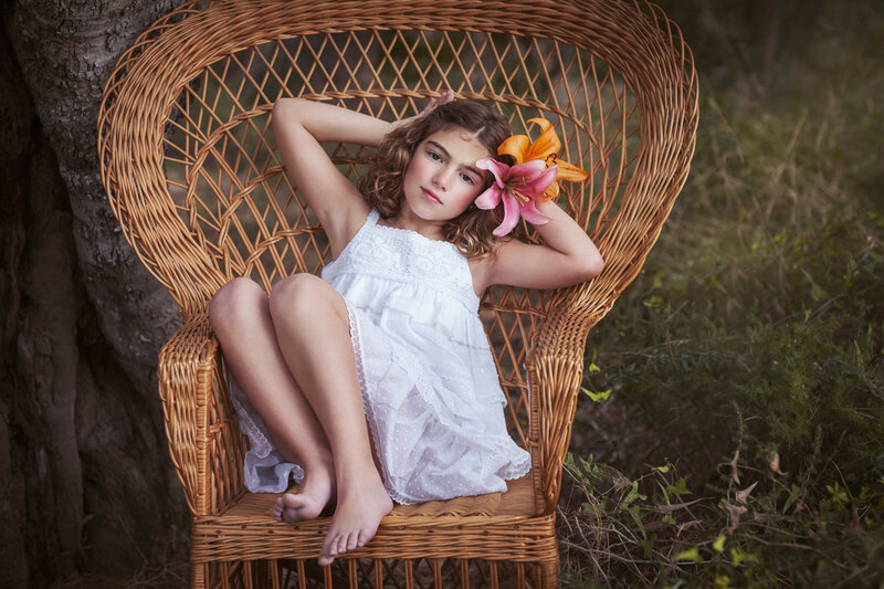 Girl with Flower in Hair — White, Serene