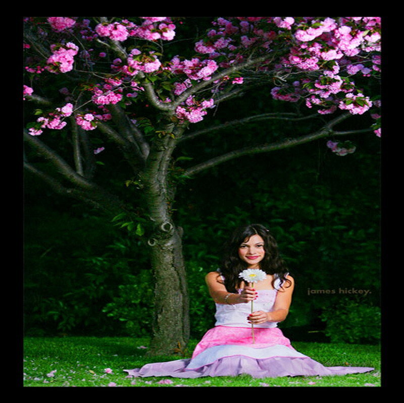 girl with flower under cherry tree