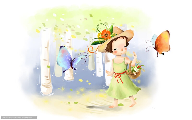 Girl with flowers and butterflies