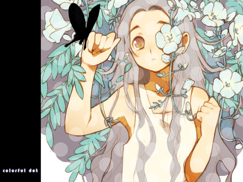 girl with flowers and butterfly