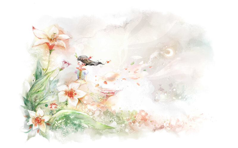 girl with flowers and moon