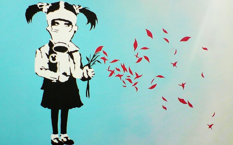 Girl with flowers and red birds