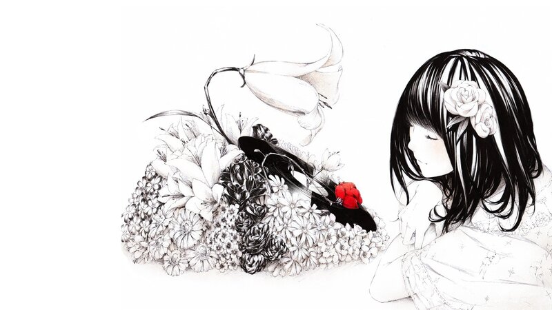 girl with flowers and red rose