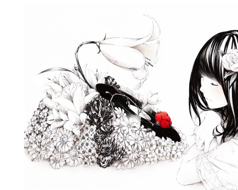 Girl with Flowers — Black, Serene