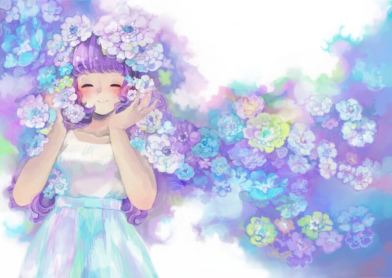 Girl with Flowers — Blue