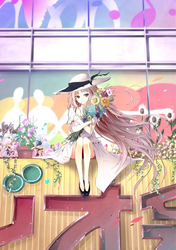 girl with flowers in city