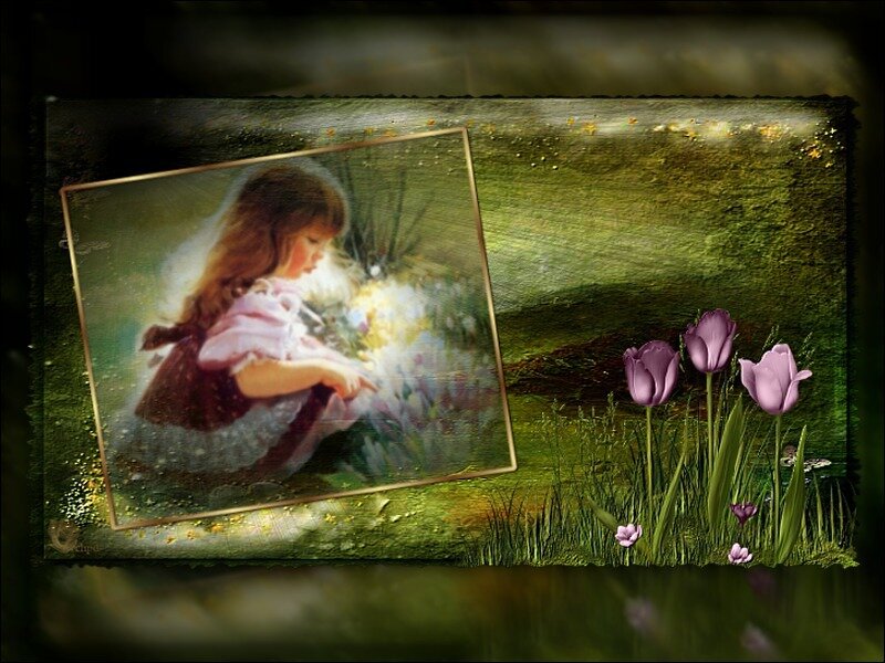 girl with flowers in garden