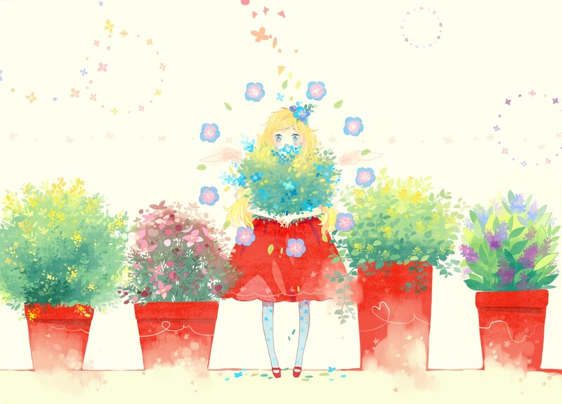 girl with flowers in garden
