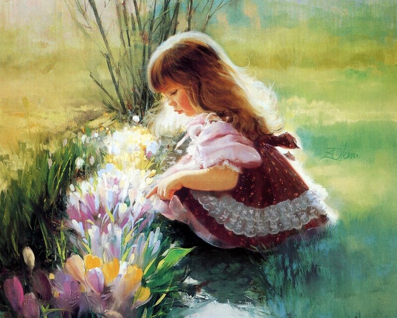 Girl with flowers in garden