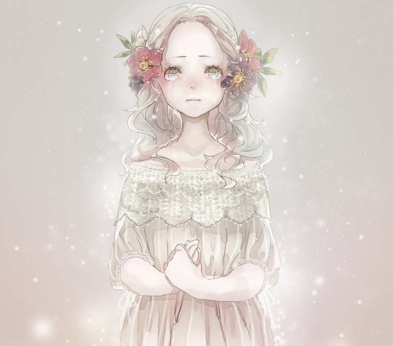 Girl with Flowers in Hair — White, Dreamy