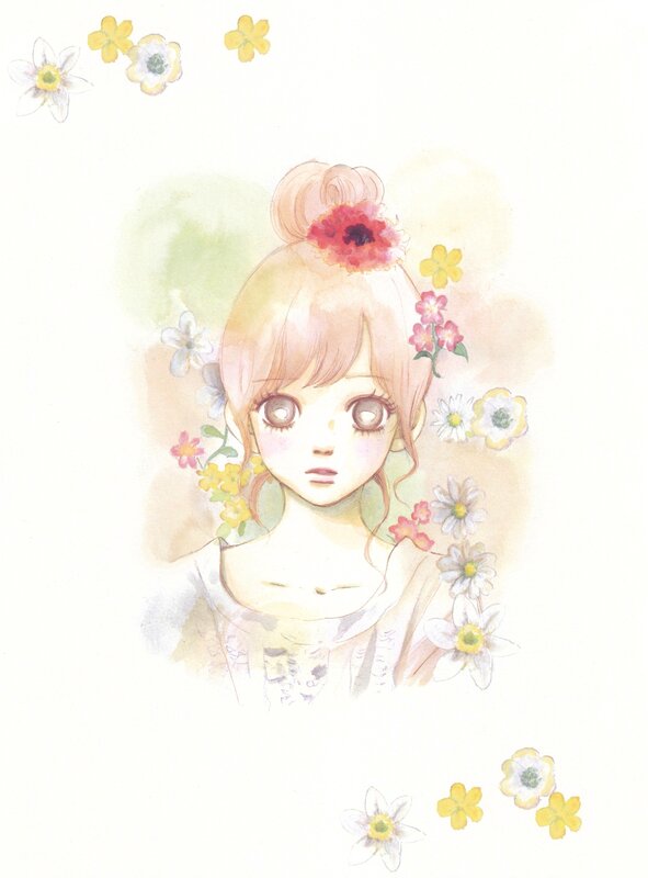 Girl with Flowers in Hair — White, Serene