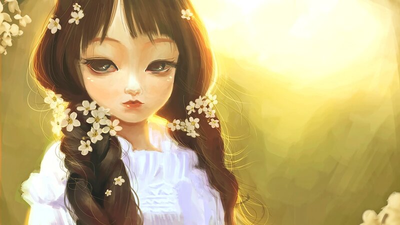 Girl with Flowers in Hair — Yellow