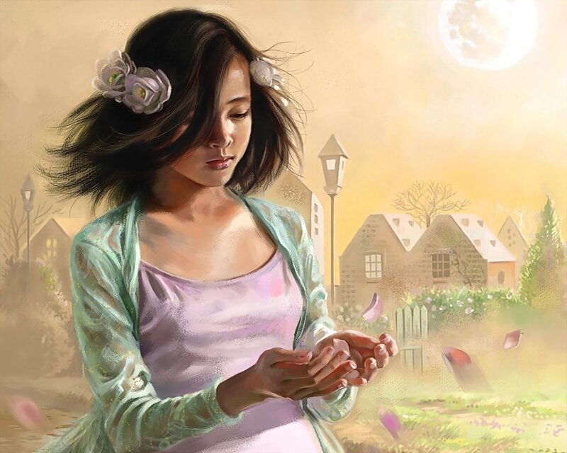 Girl with flowers in her hair