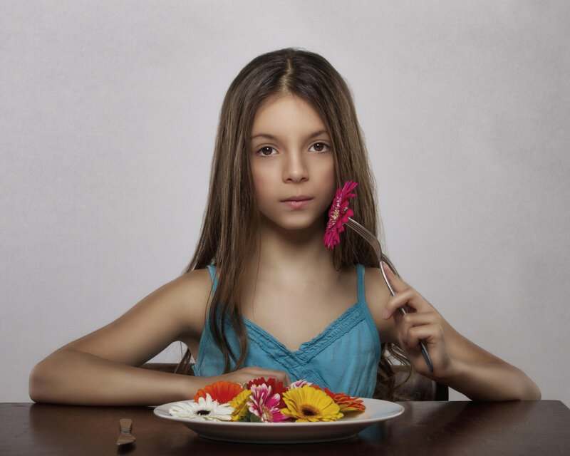 Girl with Flowers on Fork