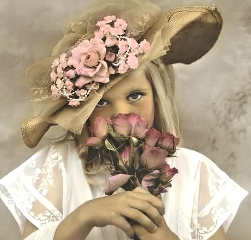 Girl with Flowers — Pink, Nostalgic