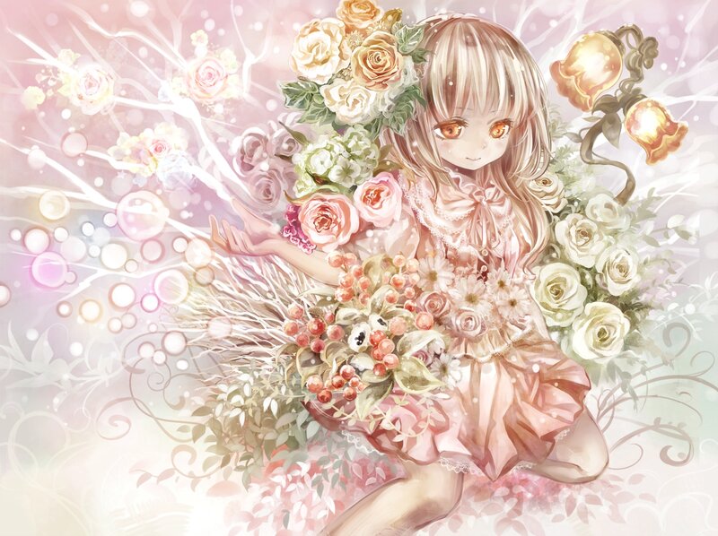 Girl with Flowers — Pink, Serene