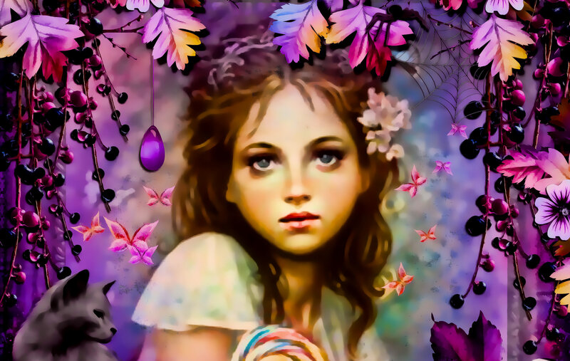Girl with Flowers — Purple, Dreamy