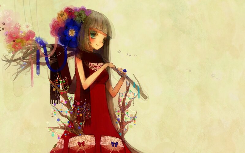 Girl with Flute and Flowers