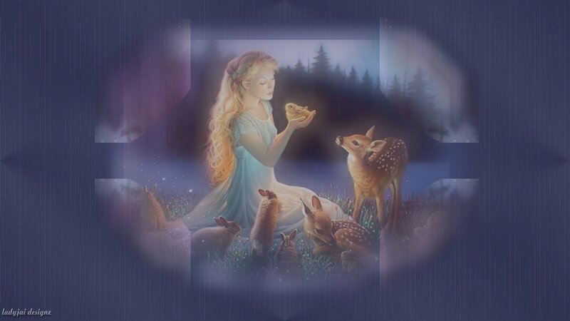 Girl with Forest Animals — Blue