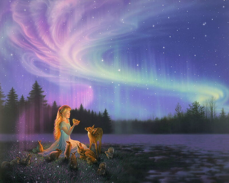 Girl with Forest Animals — Purple