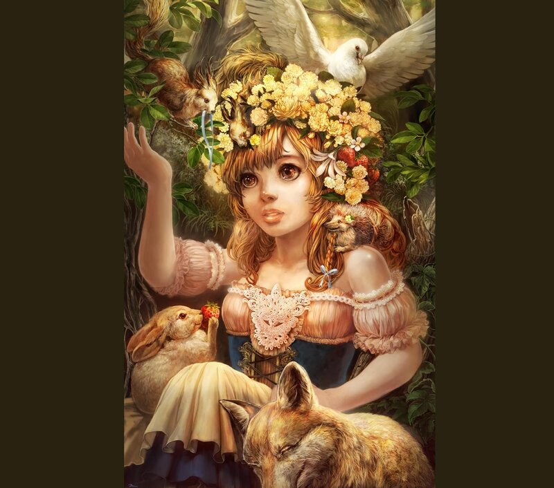 Girl with forest animals