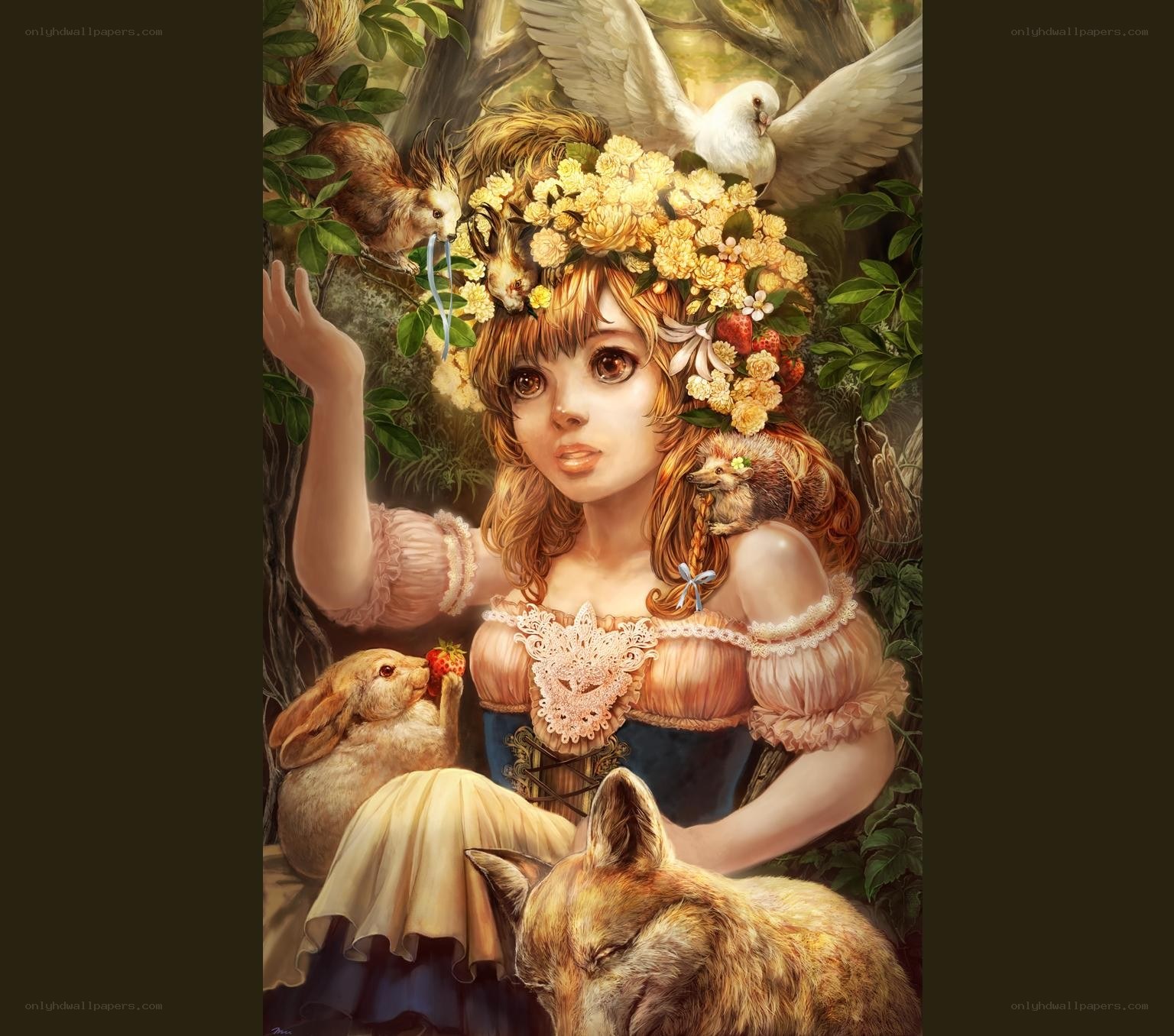 Girl with forest animals