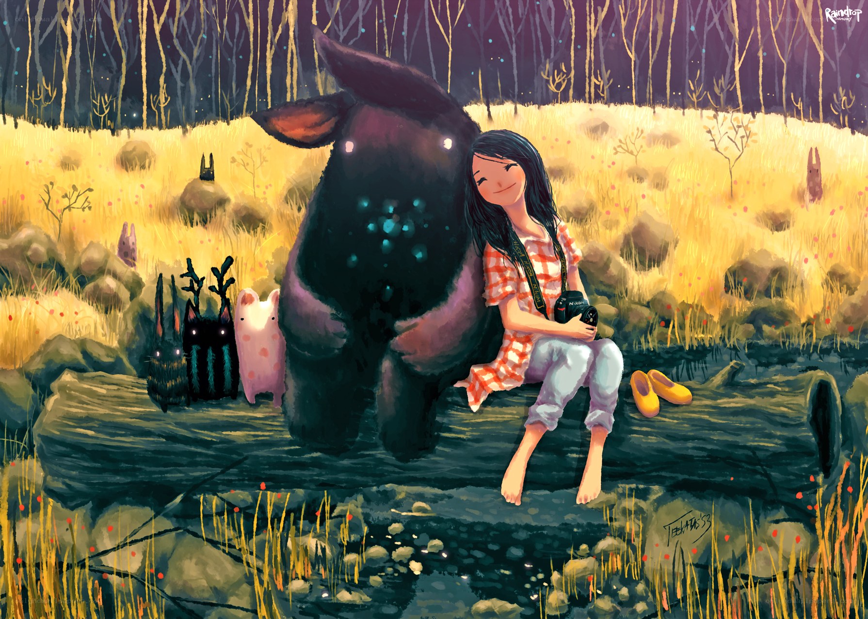 Girl with forest creatures