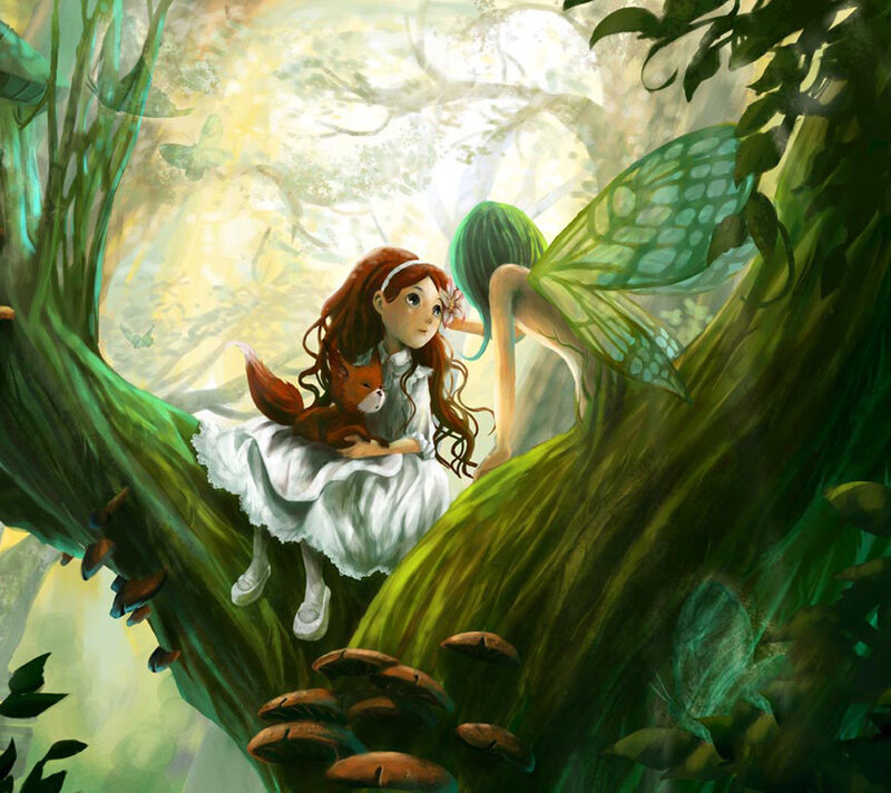 Girl with Fox and Fairy