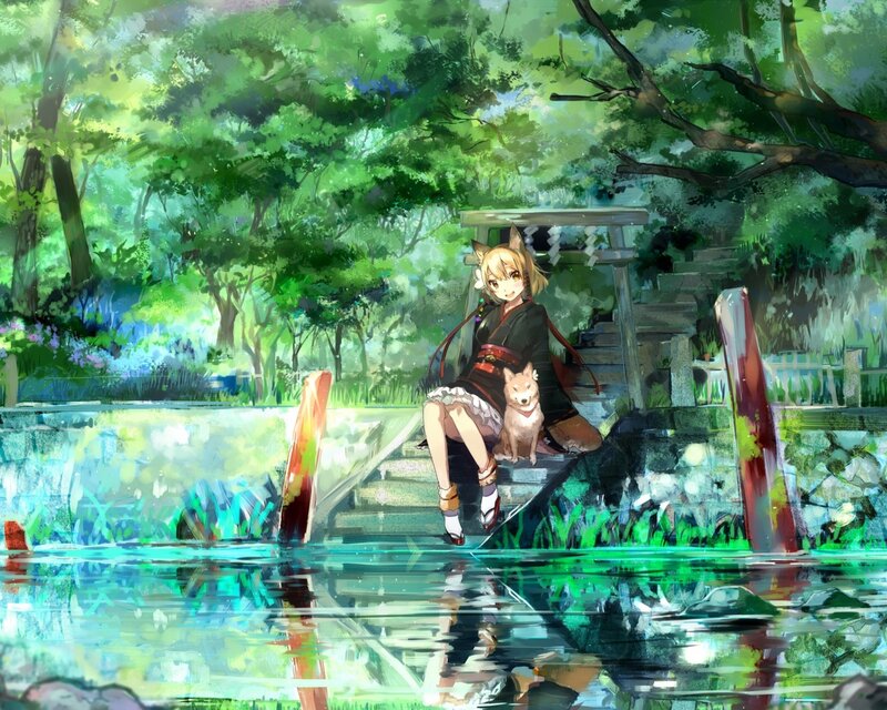 Girl with Fox Ears and Dog